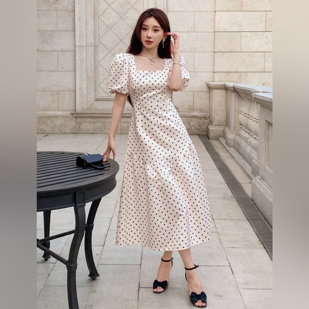 DAZY Not Just Any Girl Heart Print Puff Sleeve Dress